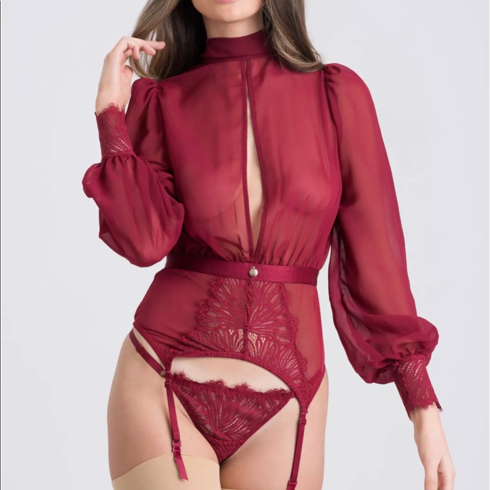 50 Shades of Grey - Captivate Wine Chiffon High Neck Basque Set 🌹🔥